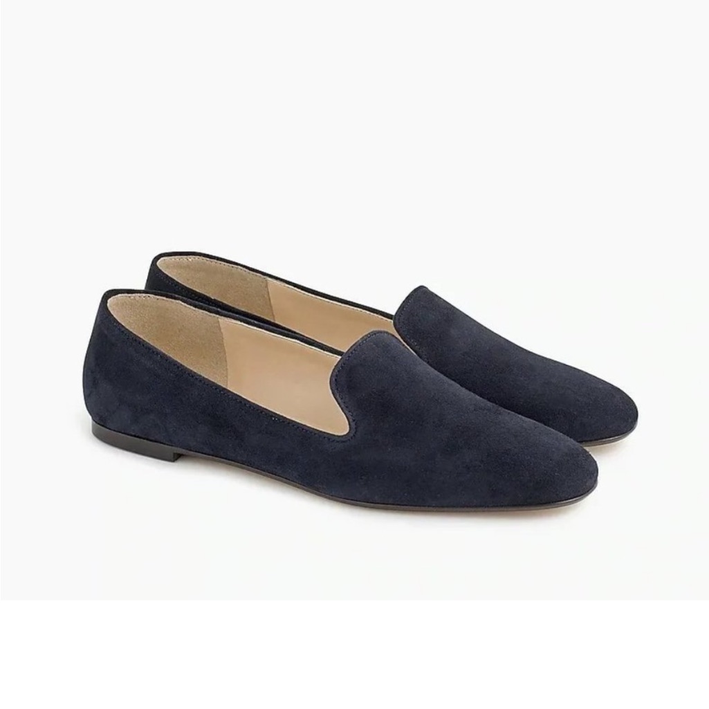 J. Crew Suede Smoking Slippers Pacific Navy Blue Leather Loafer Womens Size 9.5